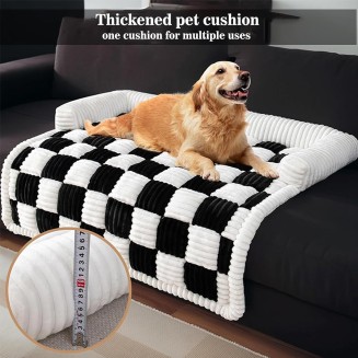 Dog Sofa Bed Calming Dog Sofa Bed Mat Calming Dog Bed Washable Plush Couch Cover for Dog Furniture Protector Pet Sofa Mat for Dogs and Cats Fluffy Dog Couch Bed with Anti-slip Bottom(Black,95x9