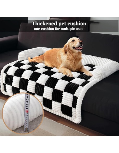 Dog Sofa Bed Calming Dog Sofa Bed Mat Calming Dog Bed Washable Plush Couch Cover for Dog Furniture Protector Pet Sofa Mat for Dogs and Cats Fluffy Dog Couch Bed with Anti-slip Bottom(Black,95x9