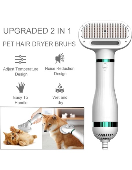 2-in-1 Pet Hair Dryer Brush Grooming Blower Smart Adjustable Temperatures Settings