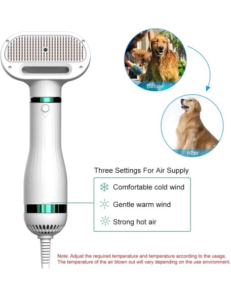 2-in-1 Pet Hair Dryer Brush Grooming Blower Smart Adjustable Temperatures Settings