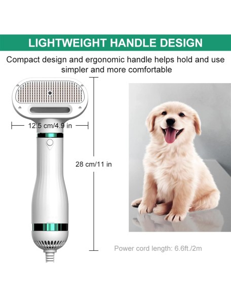 2-in-1 Pet Hair Dryer Brush Grooming Blower Smart Adjustable Temperatures Settings