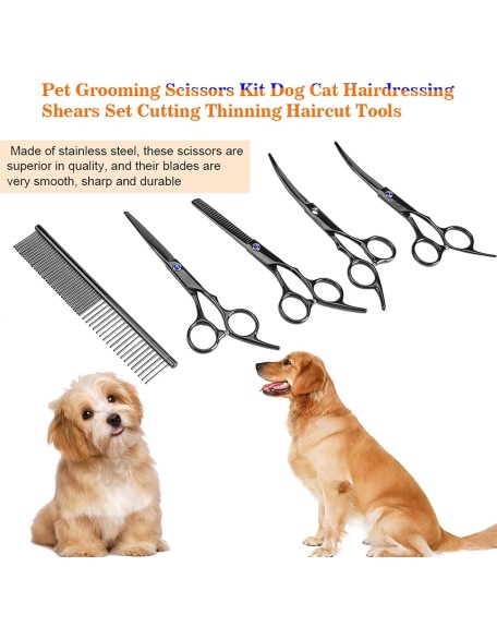 Hair Scissors 7Pcs Portable Pet Grooming Scissors Kit