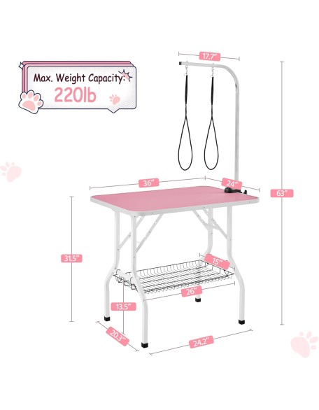 Dog Grooming Table, Adjustable Pet Foldable Grooming Table