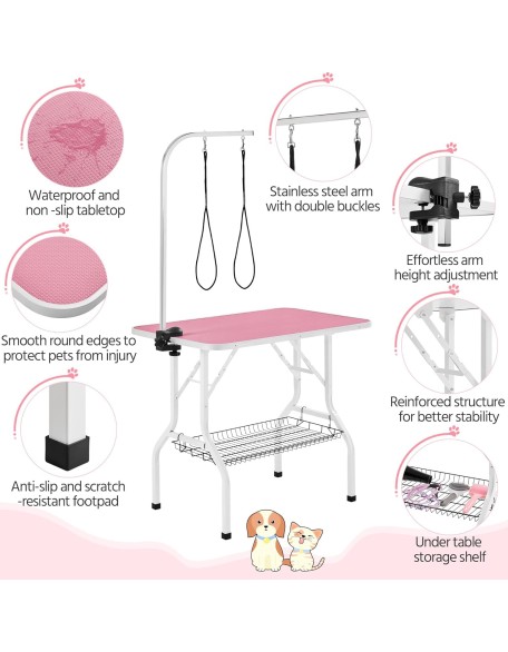 Dog Grooming Table, Adjustable Pet Foldable Grooming Table