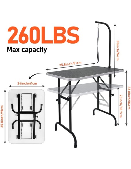 36-inch Height Adjustable(23''~33.8'') and Foldable Pet Dog Grooming Table