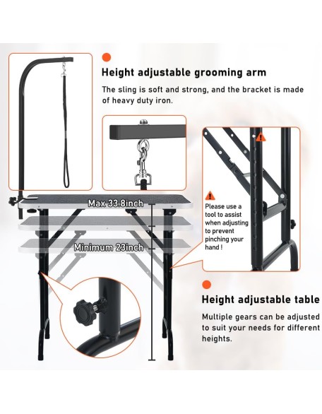 36-inch Height Adjustable(23''~33.8'') and Foldable Pet Dog Grooming Table