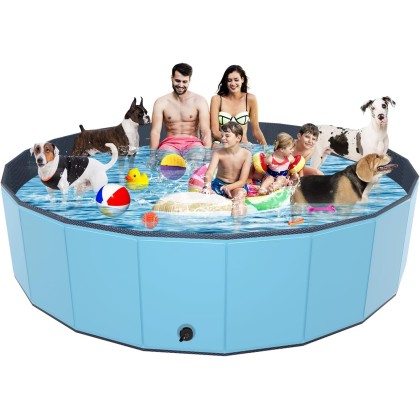 Foldable Dog Pool, Portable PVC Dog Pet Swimming Pool, Collapsible Plastic Dog Bath