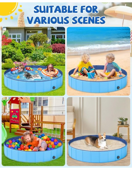 Foldable Dog Pool, Portable PVC Dog Pet Swimming Pool, Collapsible Plastic Dog Bath