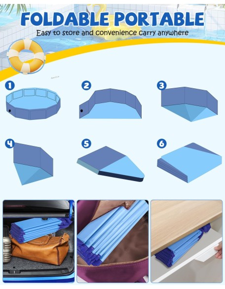 Foldable Dog Pool, Portable PVC Dog Pet Swimming Pool, Collapsible Plastic Dog Bath