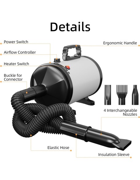 Dog Hair Dryer, 3.8HP / 2800W Pet Hair Dryer Dog Blow Dryer