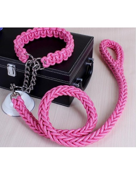 Large Dog Collar-Set Traction-Rope Leashes P-Chain Metal for Big Buckle