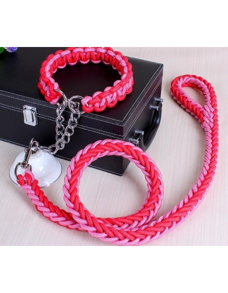 Large Dog Collar-Set Traction-Rope Leashes P-Chain Metal for Big Buckle