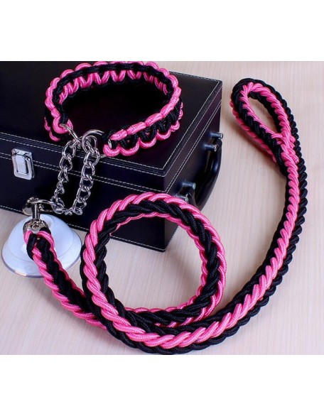 Large Dog Collar-Set Traction-Rope Leashes P-Chain Metal for Big Buckle