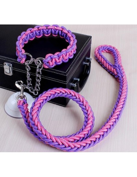 Large Dog Collar-Set Traction-Rope Leashes P-Chain Metal for Big Buckle