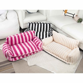 Trendy Striped Faux Lambswool Double Layer Dog & Cat Sofa Bed