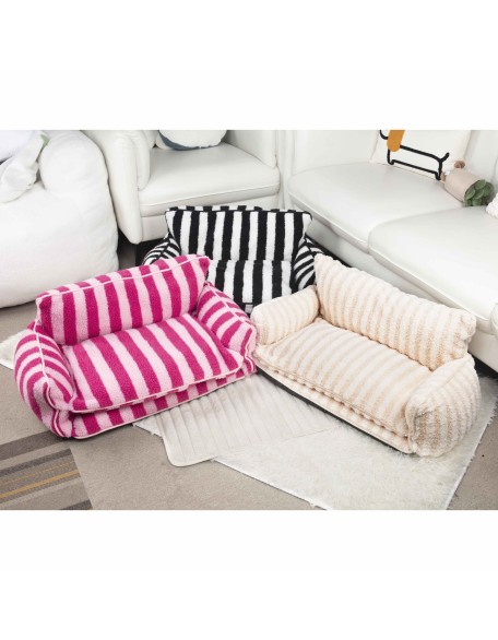 Trendy Striped Faux Lambswool Double Layer Dog & Cat Sofa Bed