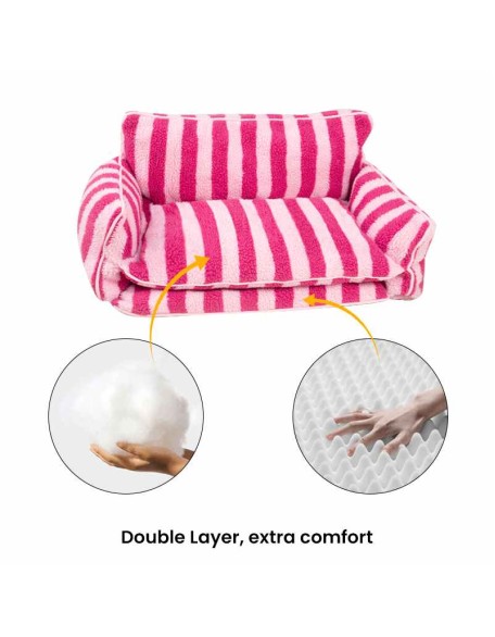 Trendy Striped Faux Lambswool Double Layer Dog & Cat Sofa Bed