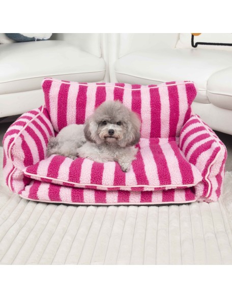 Trendy Striped Faux Lambswool Double Layer Dog & Cat Sofa Bed