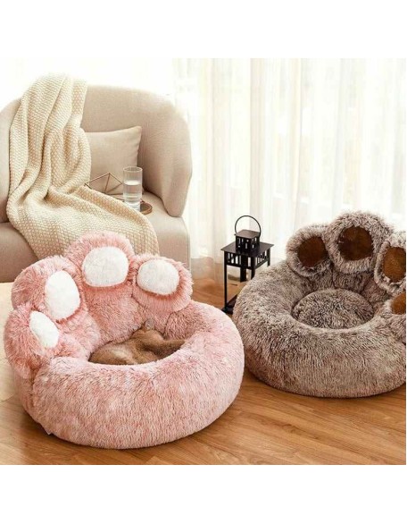 Bear Paw Calming Dog Bed Anti-Anxiety Paw Bed for Dogs Comfy Fur Donut