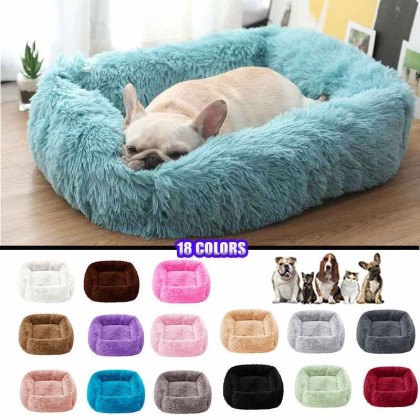 Plush Dog Bed, Super Soft Square Anti Anxiety Dog Bed