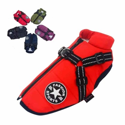 Waterproof Dog Fleece Coat, Integrated Adjustable Dog Harness, Fluffy Fleece Lining , Dog Coat, Winter Clothing for Dogs