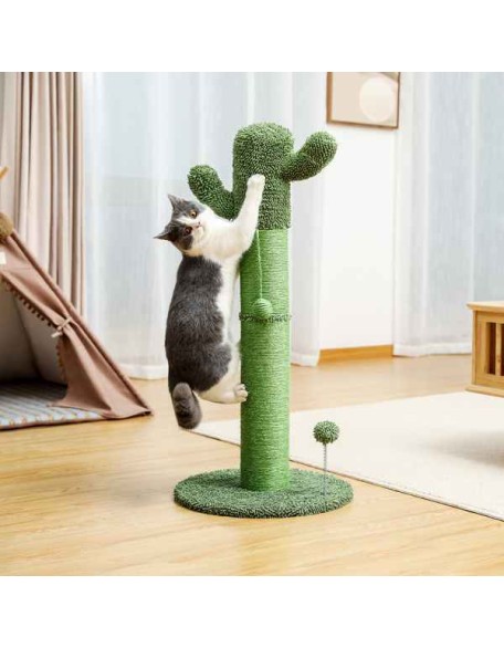 Cactus Cat Tree Cat Scratcher with Sisal Scratching Post and Interactive Dangling Ball For Indoor Cats