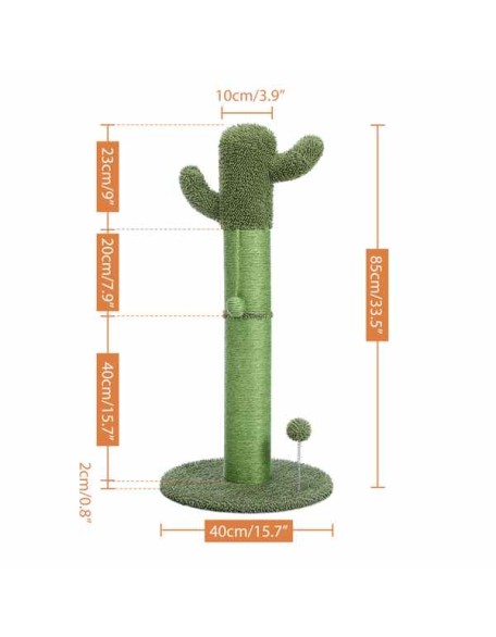 Cactus Cat Tree Cat Scratcher with Sisal Scratching Post and Interactive Dangling Ball For Indoor Cats