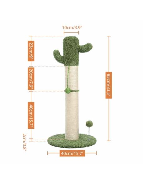 Cactus Cat Tree Cat Scratcher with Sisal Scratching Post and Interactive Dangling Ball For Indoor Cats