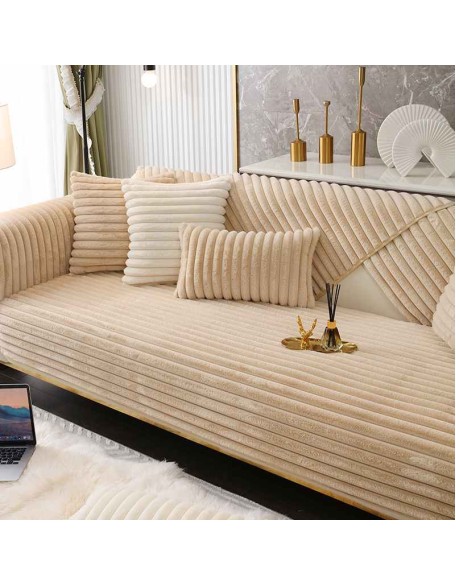 Striped Thickened Plush Non-slip Couch Cover