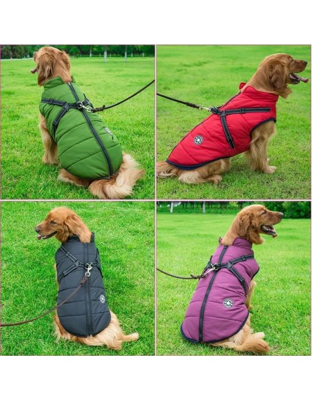 Dog Winter Jacket Coat With Harness, Waterproof Dog Winter Coat