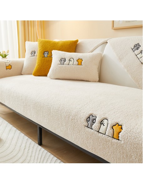 Cat Paw Embroidered Sofa Towel, Cartoon Cute Sofa Cover Blanket