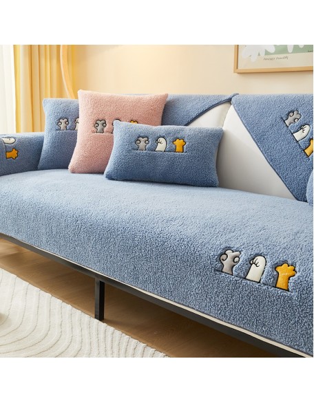 Cat Paw Embroidered Sofa Towel, Cartoon Cute Sofa Cover Blanket